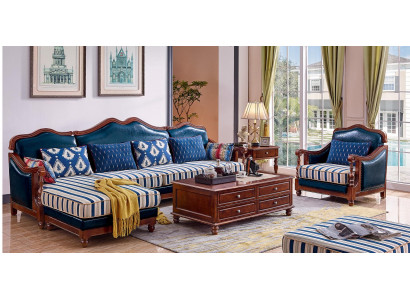 Blue e Corner sofa Couch with Armchair Colonial Sofa Furniture Antique Style Sofas