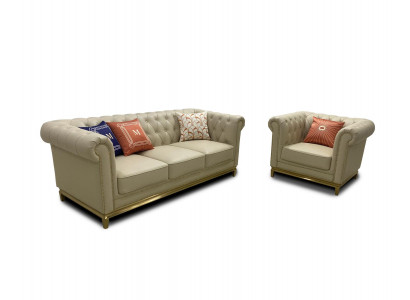 Luxury Sofa Beige Sofa set Sofas Armchair 3+1 Seater Fabric Design