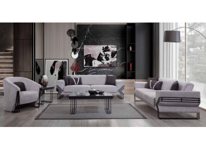 Light Gray Sofa Set Modern x2 Upholstered Sofas Designer Armchair Tables