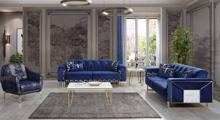 Luxury Blue e Sofa set Designer three seater Coffee table Side table