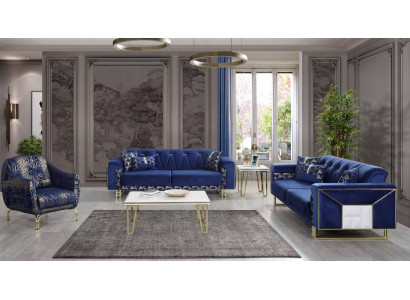 Luxury Blue e Sofa set Designer three seater Coffee table Side table