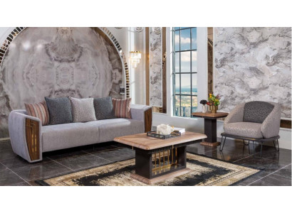 Gray Robust Sofa Set Upholstery Three Seater Textile Armchair Couch Set