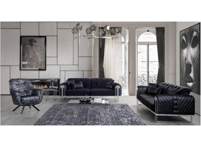 Black-Gray Living room seating set 3-Seater Armchair Sofa set 3-piece