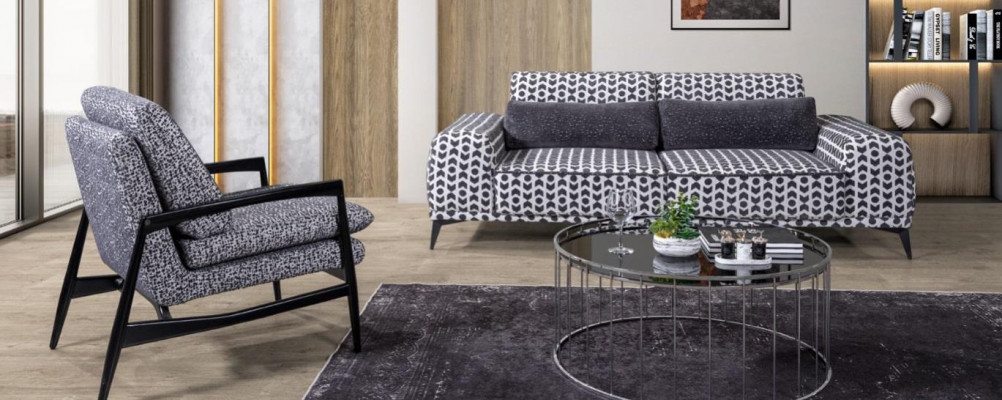 Gray living room textile sofa 3-seater couches luxury lounge armchair 2-piece