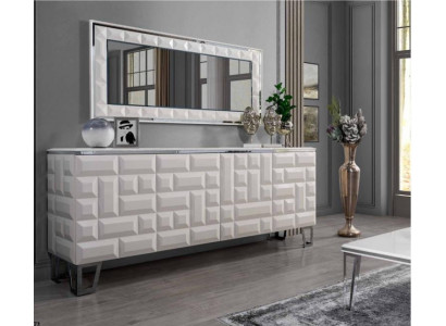 White Luxury Chest of drawers Designer Rectangular Mirror Modern Sideboard