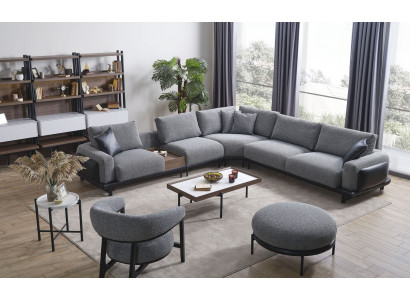 Luxury Gray Living room Suite Corner sofa L-shape Couch Upholstery Armchair 3pcs