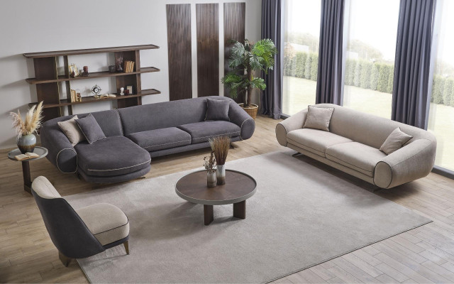 Modern Living room Set Gray Corner sofa L-shape 3-Seater Upholstery Armchair