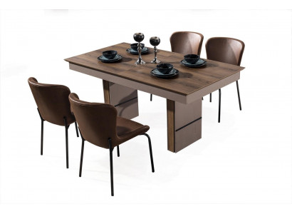 Brown Dining room Suite Luxury Adjustable Dining table 4x Textile Chairs