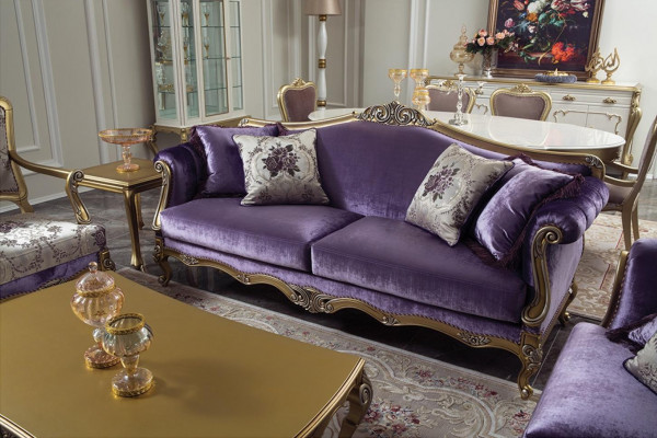 Three-seater sofa 3 seater couches luxury couch velvet baroque rococo purple