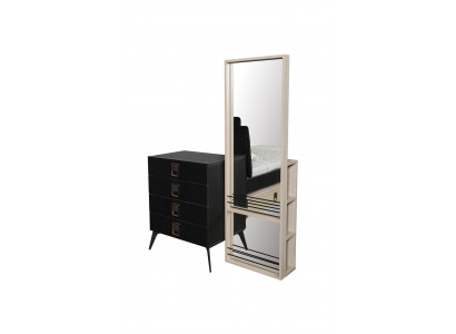 Chest of drawers with Mirror Youth Room Black Furniture Wood Shelf Chests of drawers