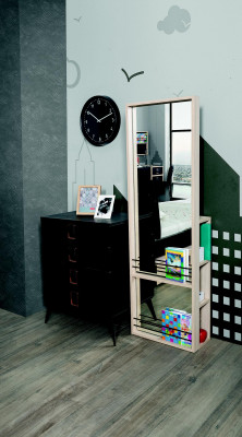 Chest of drawers with Mirror Youth Room Black Furniture Wood Shelf Chests of drawers