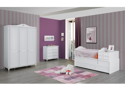 Baby bed Childrens bed Wardrobe Chest of drawers Childrens room Furniture Wood 3-piece Set new