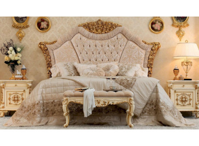 Luxury Double bed Bed Fabric Beds Bed Frame Wood Bedroom Baroque