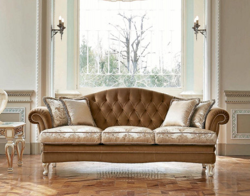 Three Seater Sofa 3 Seater Chesterfield Sofas Fabric Luxury Brown Baroque