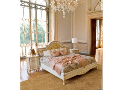 Bed Double bed Chesterfield Luxury Fabric Bedroom Beige Beds