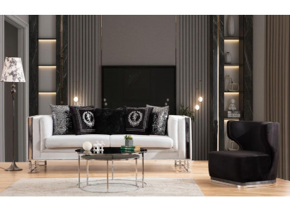 White Black Couch Set Living room Sofas Three Seater Upholstery Armchair