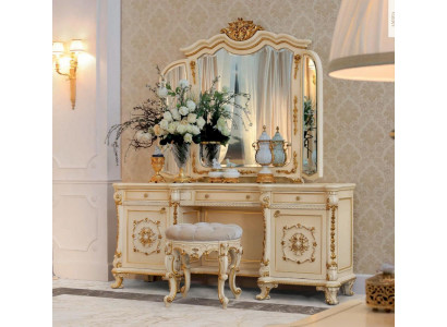 Baroque Dressing table Mirror Console Tables Wood Beige Set Bedroom