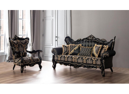 2-piece sofa set for the living room 3+1 seats black sofa and armchair gold pattern