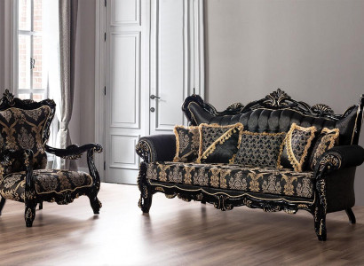 2-piece sofa set for the living room 3+1 seats black sofa and armchair gold pattern