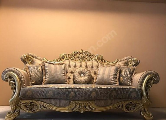 Baroque Three Seater Chesterfield Couch Furniture Sofa Couches Fabric Brown