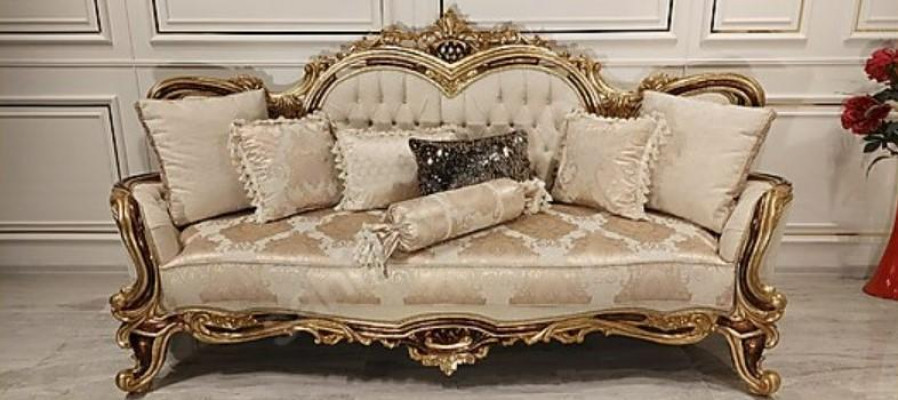 Chesterfield Baroque Three Seater Couch Furniture Sofa Couches Fabric Beige