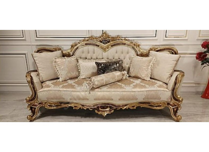 Chesterfield Baroque Three Seater Couch Furniture Sofa Couches Fabric Beige