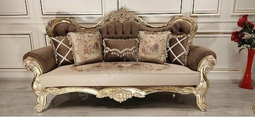 Chesterfield Baroque Three Seater Couch Sofa Couches Fabric Gold Furniture