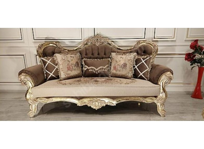 Chesterfield Baroque Three Seater Couch Sofa Couches Fabric Gold Furniture