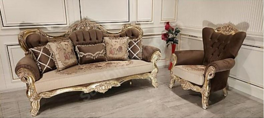 Chesterfield Baroque Three Seater Couch Sofa Couches Fabric Gold Furniture