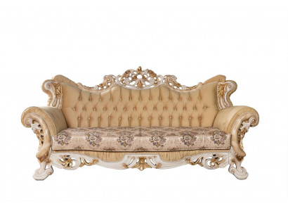 Chesterfield Baroque Three Seater Couch Furniture Sofa Couches Fabric Beige