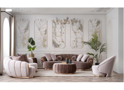 Luxury Living room Sofa set 3+3+1 Seat Half Round Couches Sofa with Table 4pcs.