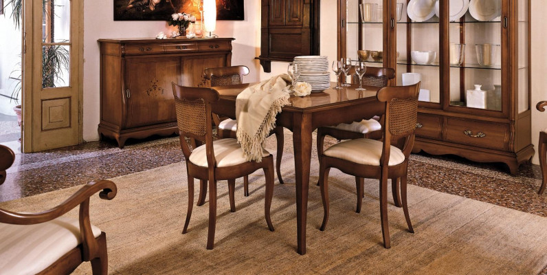 Suite Set Table 4x Chairs Chair Display case Set Chest of drawers Dining set 7pcs. Dining room