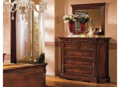 Solid wood Chest of drawers with Mirror Sideboard Chests of drawers Set Italian Furniture 2pcs.