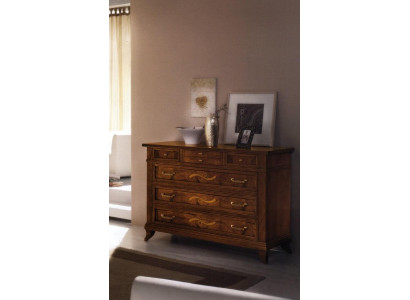 Wooden chest of drawers in classic style on elegant legs for living room or bedroom