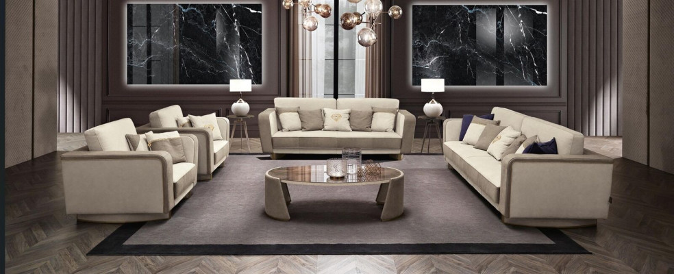 Luxury Furniture Sofa set Couch Sofa Upholstery 3 3 1 1 Seater Coffee table Wood 5pcs.