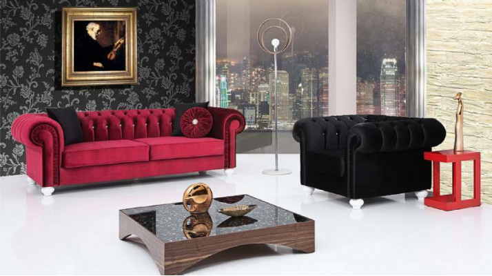 2pcs. Sofa set 3+1 Seater Couch Leather Sofa Chesterfield Textile Velvet