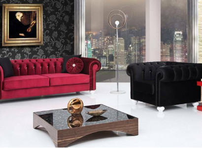 2pcs. Sofa set 3+1 Seater Couch Leather Sofa Chesterfield Textile Velvet