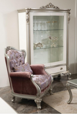 Classic r Armchair with Floral Pattern Purple Sofa Single Seater Baroque Rococo