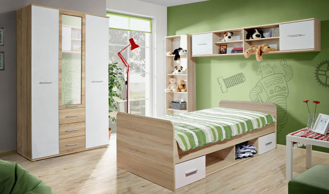 Childrens room Set Bed Bedside table Designer Wardrobe Modern Furnishings 4pcs