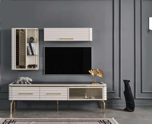 White Wall unit Designer TV Wardrobe Luxury 2x Wall Cabinets Modern Furniture