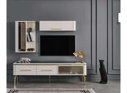 White Wall unit Designer TV Wardrobe Luxury 2x Wall Cabinets Modern Furniture