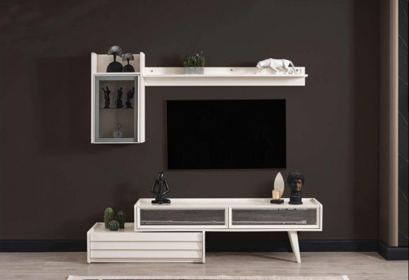 White Wood Wall unit Designer Wall Cabinet Luxury Shelf Elegant TV Wardrobe