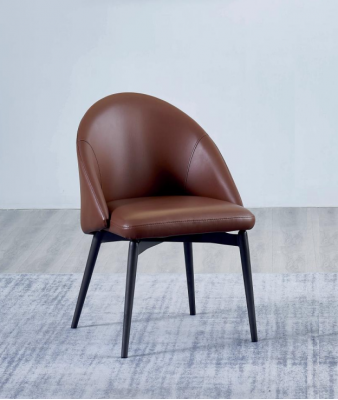 Brown Leather Chair Designer Single Seater Modern Dining room Wood Chairs