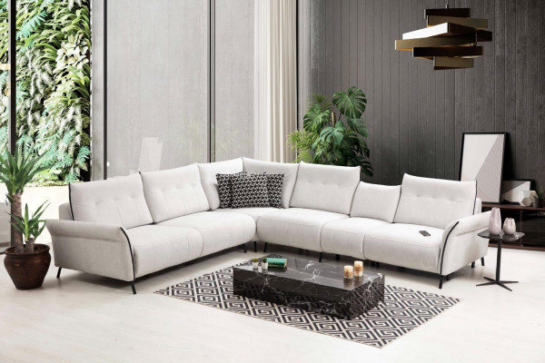 White Corner sofa L-shape Living room Upholstery Textile Sofa Couch Modern Furniture