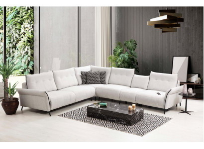 White Corner sofa L-shape Living room Upholstery Textile Sofa Couch Modern Furniture