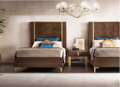 2x Bed + Bedside table 3 pcs. Bedroom Set Designer Luxury Bedroom