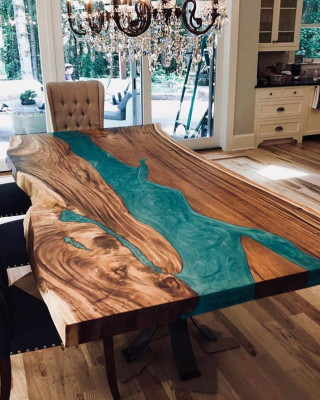 Dining table epoxy resin real wood solid furniture epoxy table cast resin waterfall