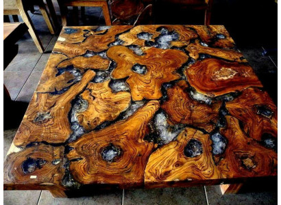 Epoxy resin Dining table real solid Wood Furniture waterfall epoxy Table 100x100