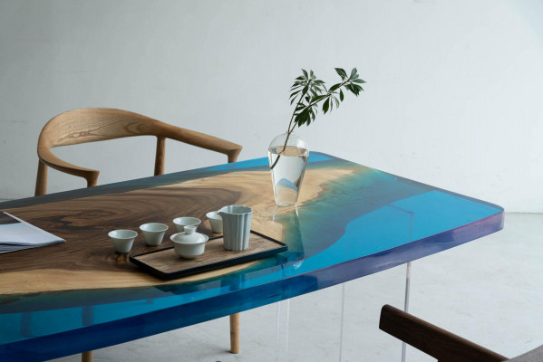 Dining table Blue River Table Real Wood 200x90 Tables Epoxy resin new