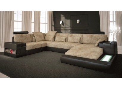 Corner sofa Sofa Living landscape U-shape Upholstery Couch Leather sofa Fabric Leather USB + LED